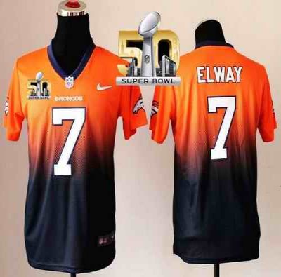 Nike Broncos #7 John Elway Orange/Blue Super Bowl 50 Youth Stitched NFL Elite Fadeaway Fashion Jersey