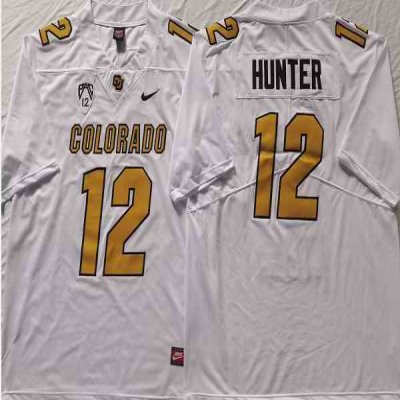 Men's Colorado Buffaloes #12 Travis Hunter White With PAC-12 Patch  Stitched Football Jersey