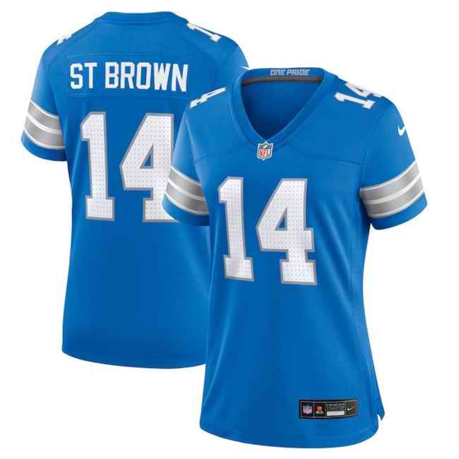 Women's Detroit Lions #14 Amon-Ra St. Brown Blue 2024 Stitched Jersey(Run Smaller)