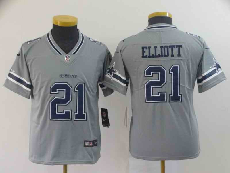 Youth Dallas Cowboys #21 Ezekiel Elliott Gary Inverted Legend Stitched NFL Jersey