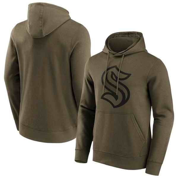 Men's Seattle Kraken Khaki Iconic Preferred Logo Graphic Hoodie