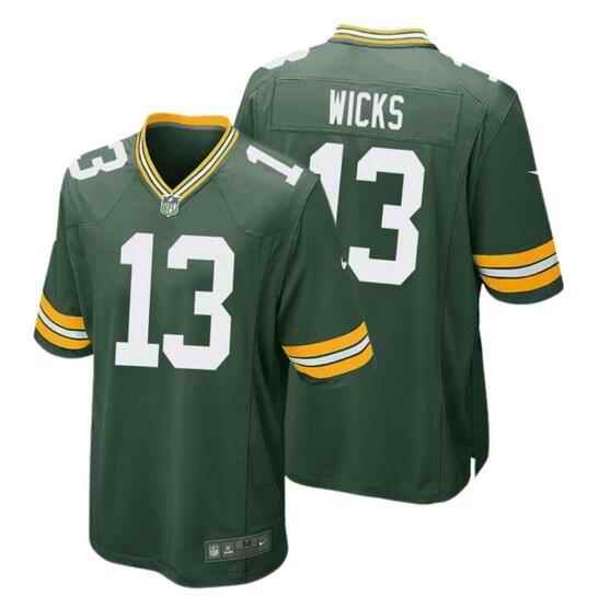 Men's Green Bay Packers #13 Dontayvion Wicks Green Stitched Game Jersey