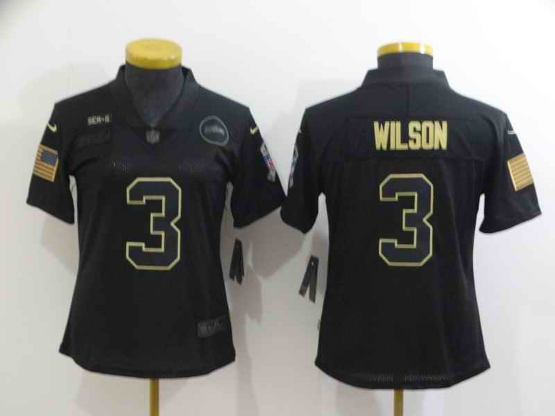 Women's Seattle Seahawks #3 Russell Wilson Black Salute To Service Limited Stitched Jersey(Run Small)