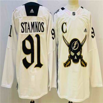 Men's Tampa Bay Lightning #91 Steven Stamkos White Stitched Jersey