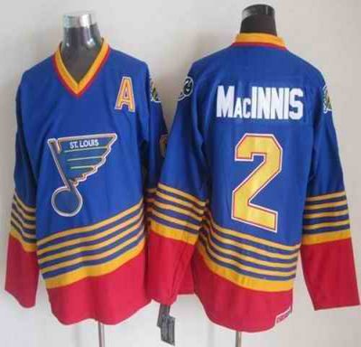 Blues #2 Al MacInnis Light Blue/Red CCM Throwback Stitched NHL Jersey