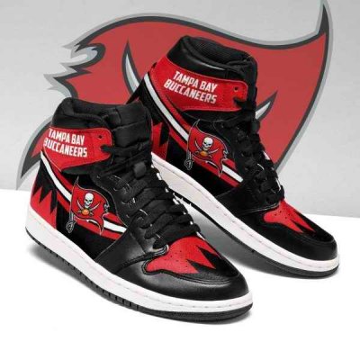 Women's Tampa Bay Buccaneers High Top Leather AJ1 Sneakers 002