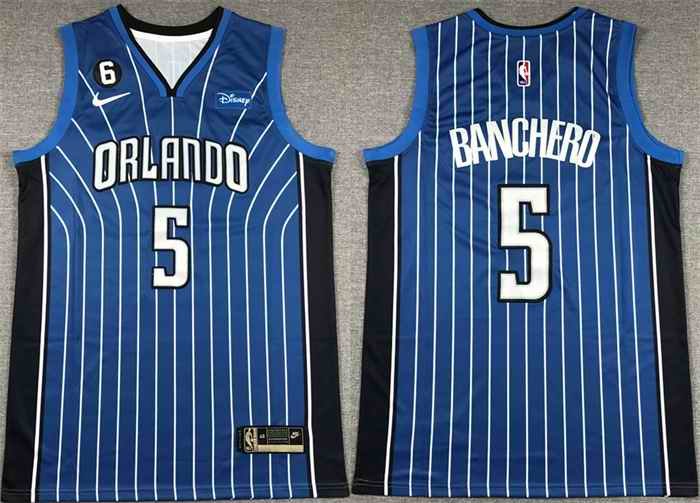 Men's Orlando Magic #5 Paolo Banchero Blue With No.6 Patch Icon Edition Stitched Swingman Jersey