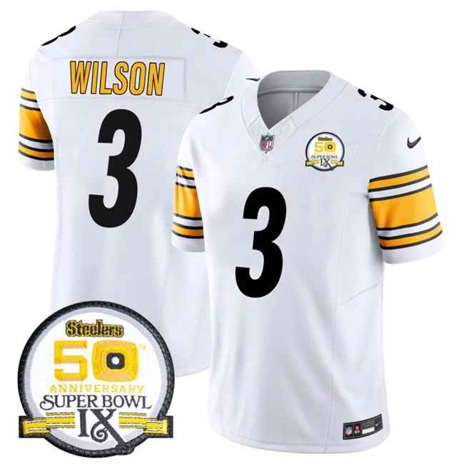 Men's Pittsburgh Steelers #3 Russell Wilson White 2024 F.U.S.E. 50th Anniversary Of Super Bowl IX Alternate Vapor Untouchable Limited Stitched Jersey