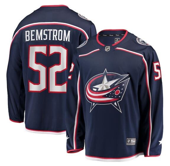 Men's Columbus Blue Jackets #52 Emil Bemstrom Navy Stitched Jersey