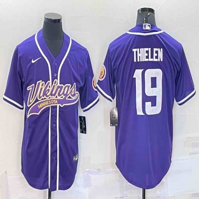 Men's Minnesota Vikings #19 Adam Thielen Purple With Patch Cool Base Stitched Baseball Jersey