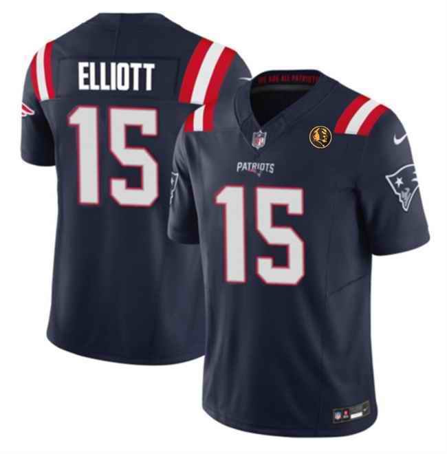 Men's New England Patriots #15 Ezekiel Elliott Navy 2023 F.U.S.E. With John Madden Patch Vapor Limited Stitched Football Jersey