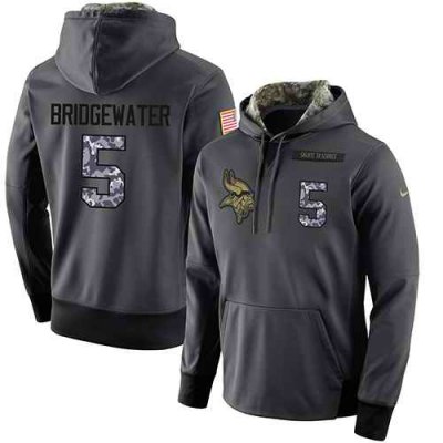 NFL Men's Nike Minnesota Vikings #5 Teddy Bridgewater Stitched Black Anthracite Salute to Service Player Performance Hoodie