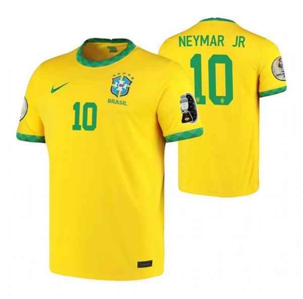 Men's Brazil national football team #10 Neymar Jr Gold Soccer Jersey