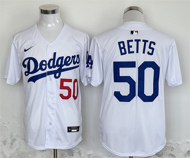 Men's Los Angeles Dodgers #50 Mookie Betts White 2024 Limited Stitched Baseball Jersey