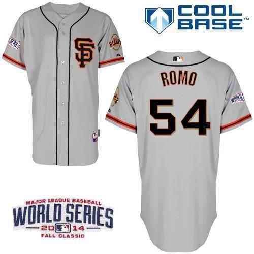 Giants #54 Sergio Romo Grey Cool Base Road 2 W/2014 World Series Patch Stitched MLB Jersey