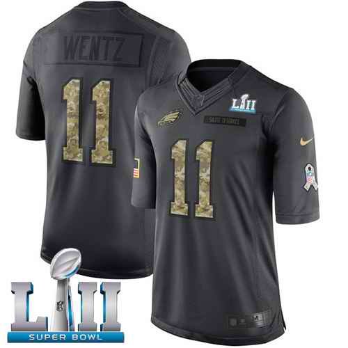 Men's Philadelphia Eagles #11 Carson Wentz Black Super Bowl LII Bound Patch Game Event Stitched NFL Jersey