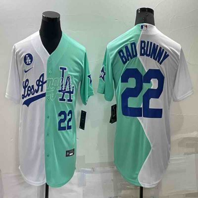 Men's Los Angeles Dodgers #22 Bad Bunny 2022 All-Star White/Green Cool Base Stitched Baseball Jersey