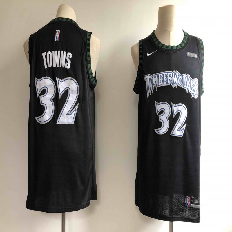 Men's Minnesota Timberwolves #32 Karl Anthony Towns Black Hardwood Classics Swingman Stitched NBA Jersey