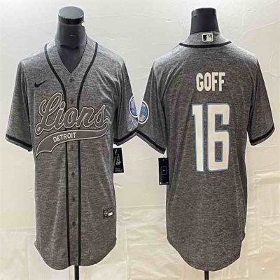 Men's Detroit Lions #16 Jared Goff Grey Cool Base Stitched Baseball Jersey