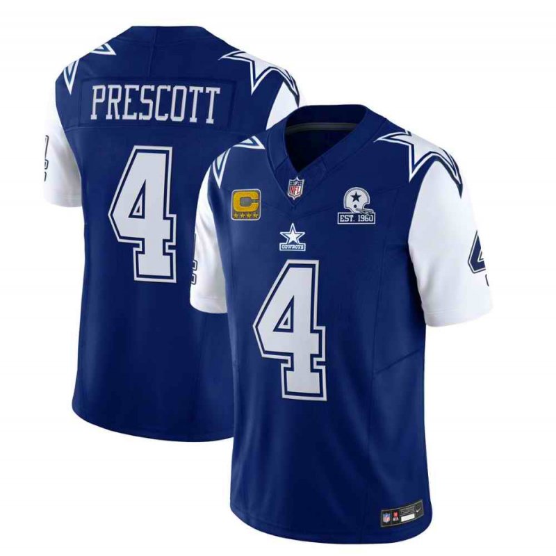 Men's Dallas Cowboys #4 Dak Prescott 2023 F.U.S.E. Navy With Established In 1960 Patch And 4-Star C Patch Stitched Football Jersey