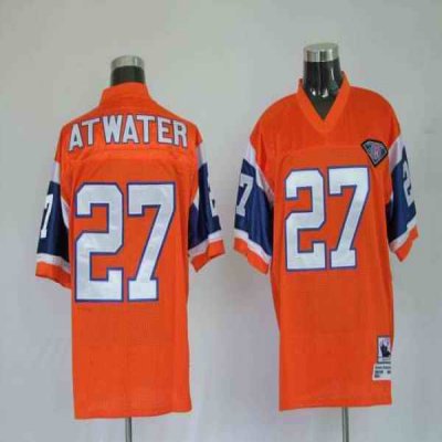 Mitchel & Ness Broncos #27 Steve Atwater Orange With 75 Anniversary Patch Stitched Throwback NFL Jersey