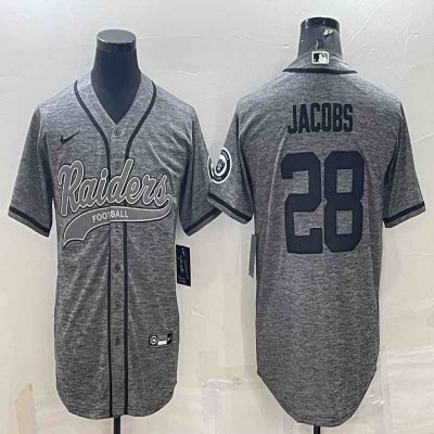 Men's Las Vegas Raiders #28 Josh Jacobs Grey With Patch Cool Base Stitched Baseball Jersey