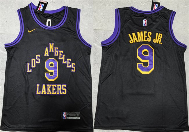 Men's Los Angeles Lakers #9 Bronny James Jr. Black 2024 Draft Stitched Basketball Jersey