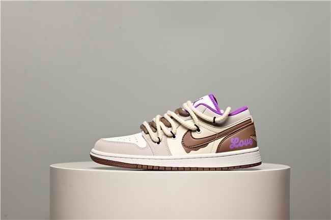 Women's Running Weapon Air Jordan 1 Low Cream/Brown Shoes 0376