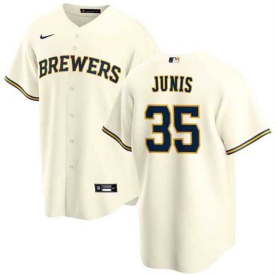 Men's Milwaukee Brewers #35 Jakob Junis Cream Cool Base Stitched Jersey