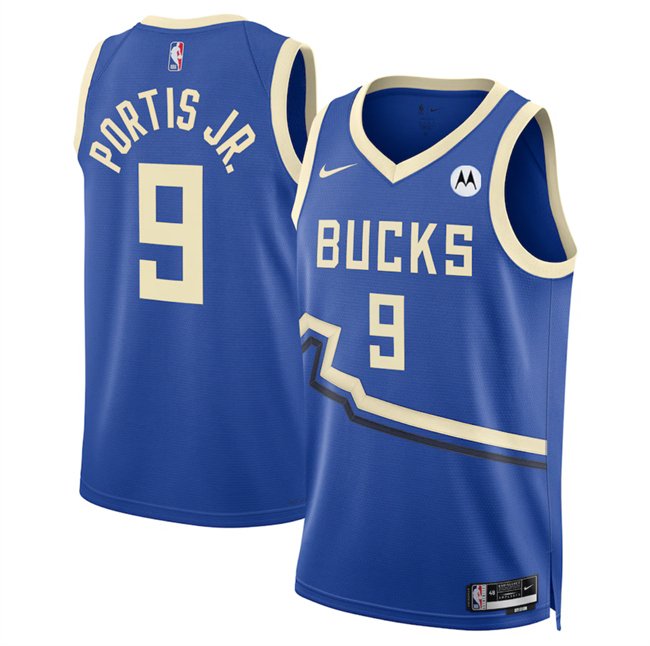 Men's Milwaukee Bucks #9 Bobby Portis Royal 2024/25 City Edition Stitched Basketball Jersey