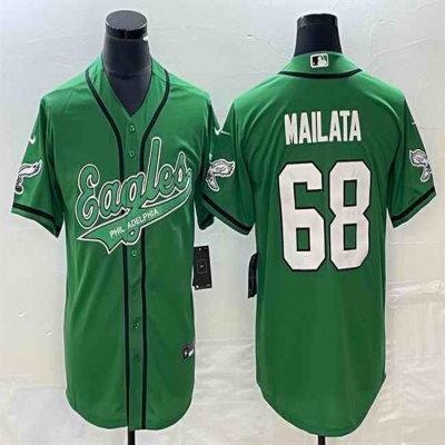 Men's Philadelphia Eagles #68 Jordan Mailata Green Cool Base Stitched Baseball Jersey