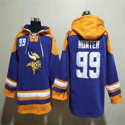 Men's Minnesota Vikings #99 Danielle Hunter Purple/Yellow Ageless Must-Have Lace-Up Pullover Hoodie