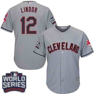 Indians #12 Francisco Lindor Grey Road 2016 World Series Bound Stitched Youth MLB Jersey