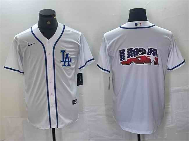 Men's Los Angeles Dodgers Team Big Logo White Cool Base Stitched Baseball Jersey