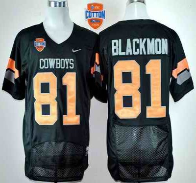 Cowboys #81 Justin Blackmon Black Pro Combat 2014 Cotton Bowl Patch Stitched NCAA Jersey