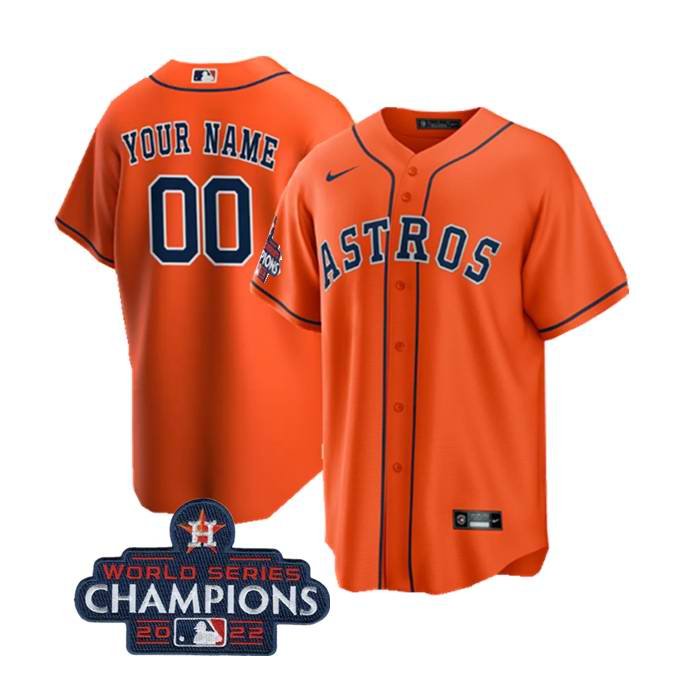 Men's Houston Astros Customized Orange 2022 World Series Champions Cool Base Stitched Baseball Jersey