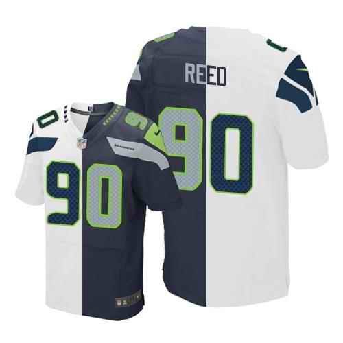 Nike Seahawks #90 Jarran Reed White/Steel Blue Men's Stitched NFL Elite Split Jersey