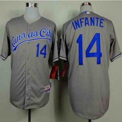 Royals #14 Omar Infante Grey Cool Base Stitched MLB Jersey