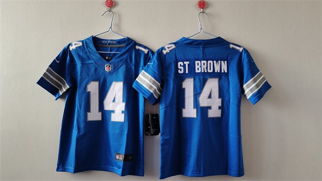 Women's Detroit Lions #14 Amon-Ra St. Brown Blue Vapor Stitched Jersey(Run Smaller)