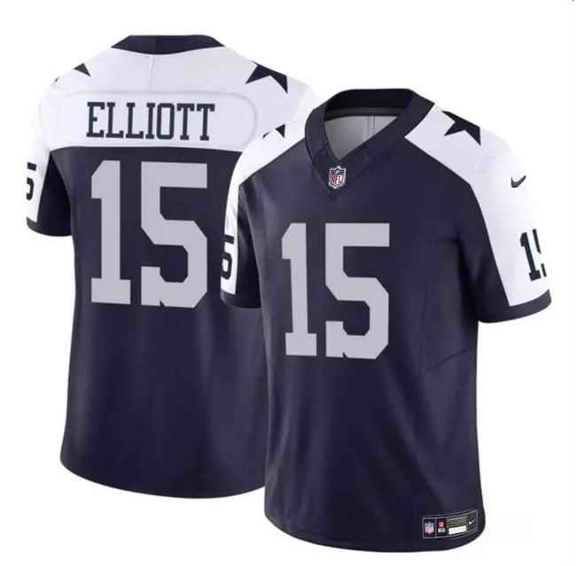 Youth Dallas Cowboys #15 Ezekiel Elliott Navy/White 2023 F.U.S.E Thanksgiving Vapor Limited Stitched  Football Jersey