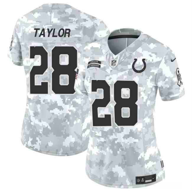 Women's Indianapolis Colts #28 Jonathan Taylor 2024 F.U.S.E Arctic Camo Salute to Service Limited Stitched Jersey(Run Small)