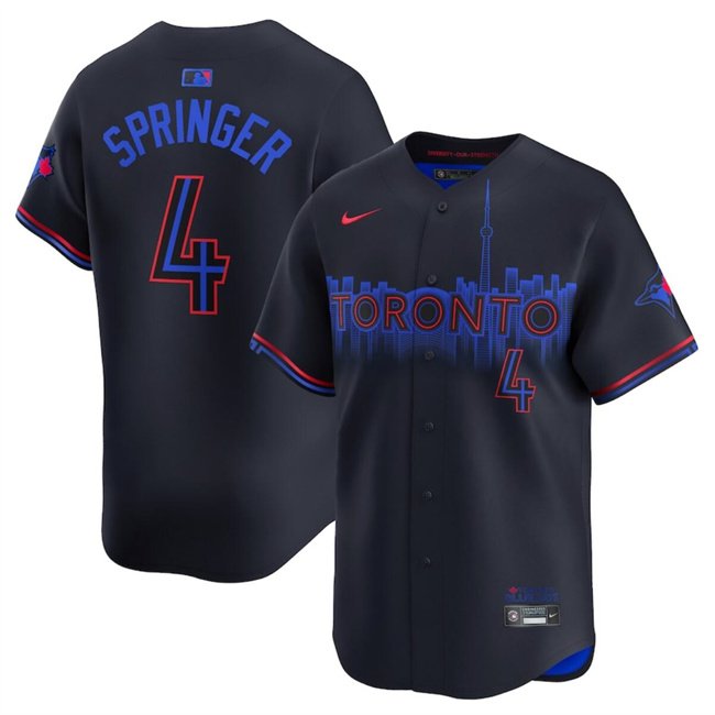 Men's Toronto Blue Jays #4 George Springer Navy 2024 City Connect Limited Stitched Baseball Jersey