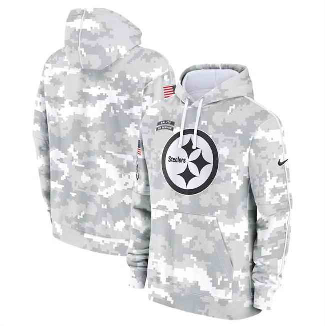 Youth Pittsburgh Steelers 2024 White/Gray Salute To Service Pullover Hoodie