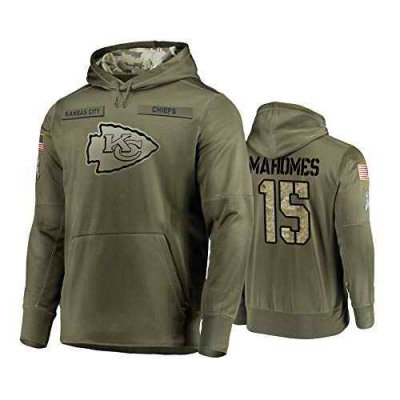 Men's Kansas City Chiefs #15 Patrick Mahomes 2019 Olive Salute To Service Sideline Therma Performance Pullover