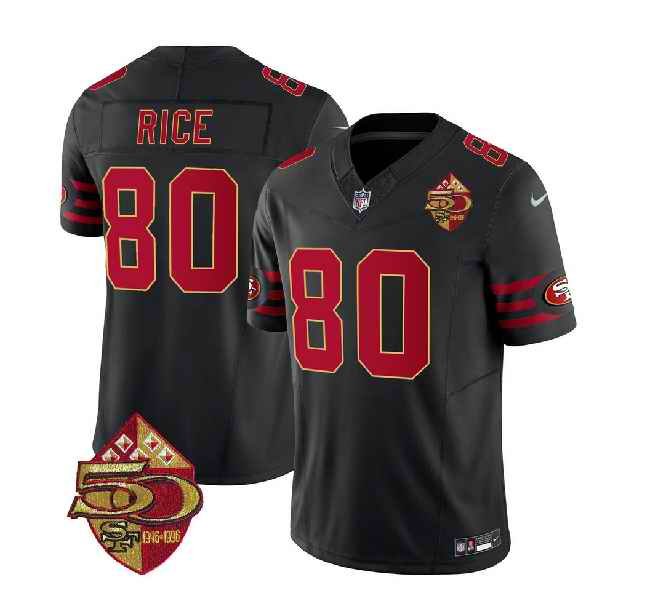 Men's San Francisco 49ers #80 Jerry Rice Black 2023 F.U.S.E. 50th Patch Vapor Limited Stitched Football Jersey