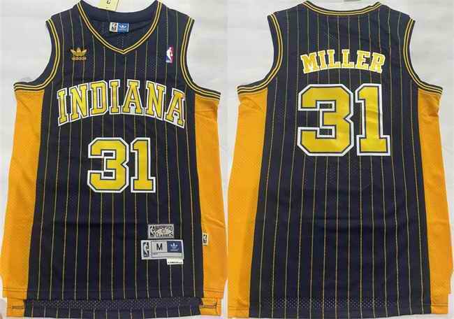 Men's Indiana Pacers #31 Reggie Miller Black Throwback Stitched Jersey