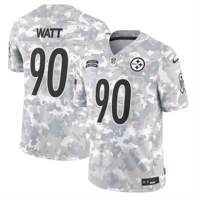 Men's Pittsburgh Steelers #90 T. J. Watt 2024 F.U.S.E Arctic Camo Salute to Service Limited Stitched Football Jersey