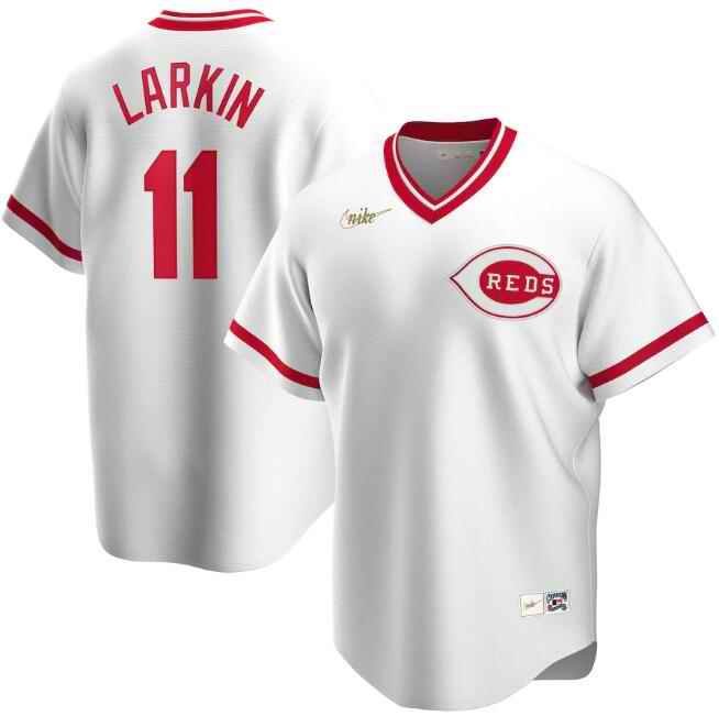 Men's Cincinnati Reds #11 Barry Larkin New White Cool Base Stitched Jersey