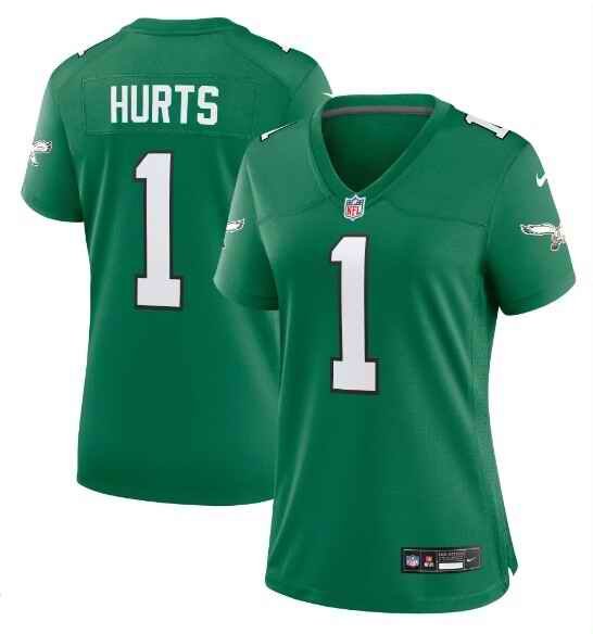 Women's Philadelphia Eagles #1 Jalen Hurts Kelly Green Stitched Football Jersey(Run Small)