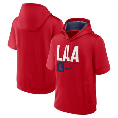 Men's Los Angeles Angels Red Tri Code Lockup Short Sleeve Pullover Hoodie